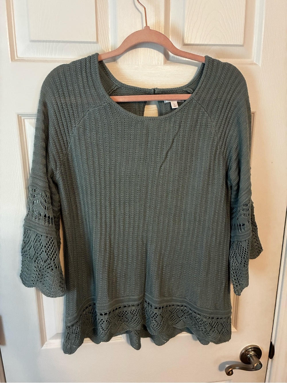 LC Lauren Conrad Sage Green Crochet-Trim Knit Tunic